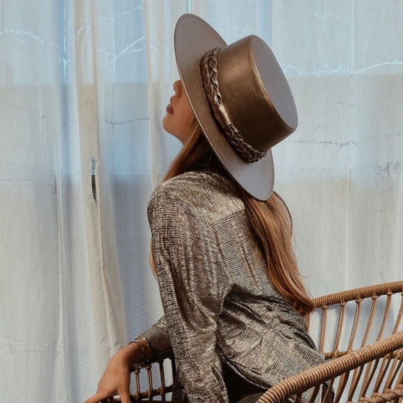 ASN The Coffee Tobacco Faux Leather Cordobés Hat Braided Trim Dark Brown Medium - Picture 7 of 9